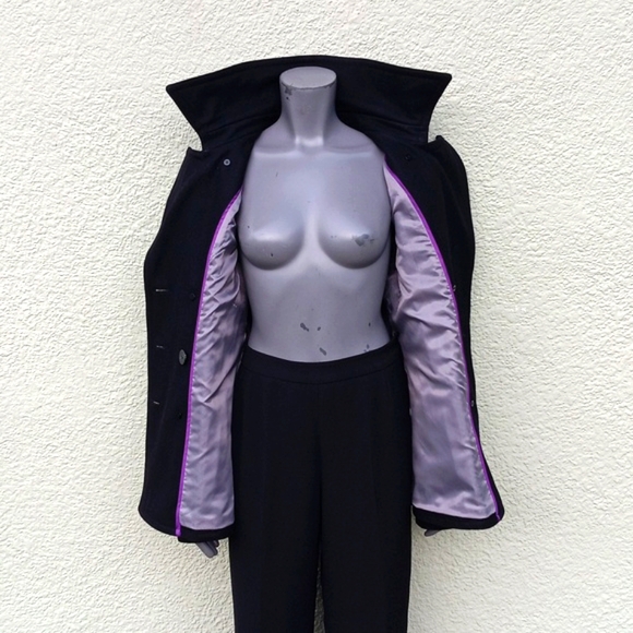 CALVIN KLEIN (USA) LADIES BLACK DOUBLE-BREASTED WOOL BLEND LUXURY PEACOAT - Picture 8 of 17